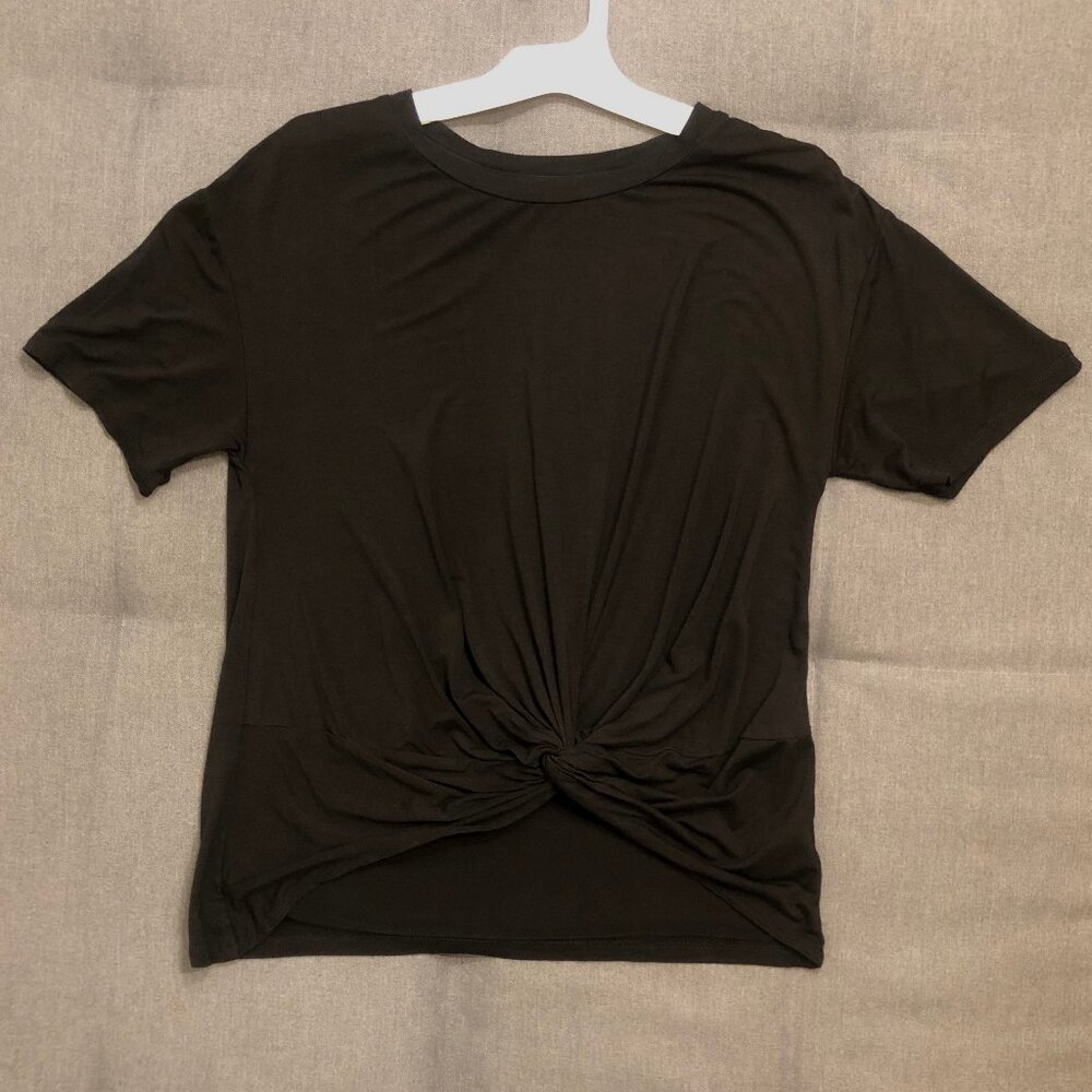 Elodie Women's Minimalistic Black T-Shirt Blouse with Knot - Size M